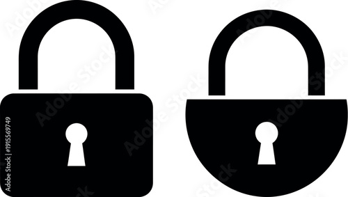 Two black padlocks with white keys symbolizing security and protection.