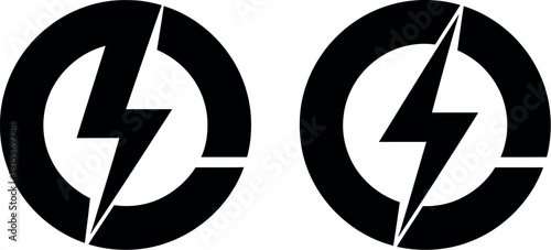 Dual black and white lightning bolt symbols inside circular outlines