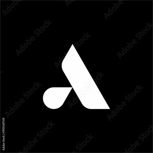 Sleek black "A" with a teardrop curve. Modern, futuristic, and elegant with a fluid, liquid feel.