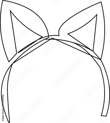 Minimalist Line Art Cat Ears Headband. Hand Drawn Animal Ears Icon for Costume and Party Design. Simple Black Outline Illustration. Trending Fashion Accessory for Beauty Branding and Salon.