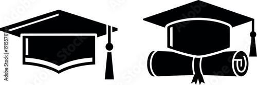 Two graduation caps representing academic achievements and diplomas