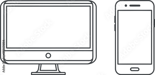 Line drawing of a desktop computer monitor and smartphone side by side