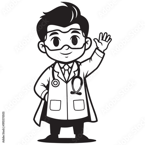 Cartoon Doctor Waving Hello with Stethoscope