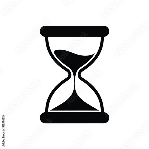 Simple black silhouette of an hourglass with sand partially filled