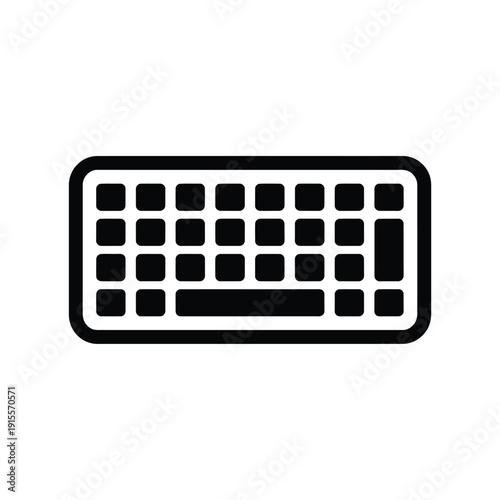 A minimalist black and white illustration of a computer keyboard icon