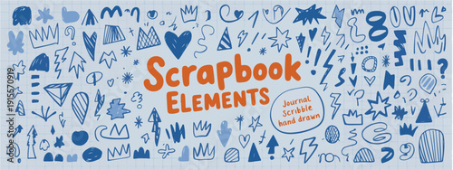 Hand Drawn Doodle Elements for Scrapbooking and Journaling on Lined Paper Background Keywords: doodles, hand drawn, scrapbook