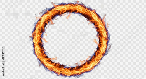 Vibrant fiery circle with dynamic orange and blue flames