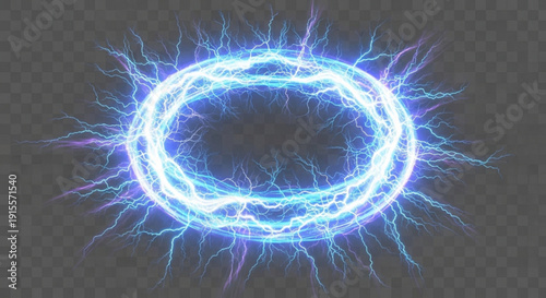 Vibrant electric blue lightning bolt circle with dynamic purple accents