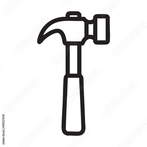 A simple line illustration of a hammer on a plain background viewed from the side