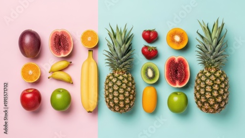 symmetry in pink and teal a vibrant flat lay fruit study