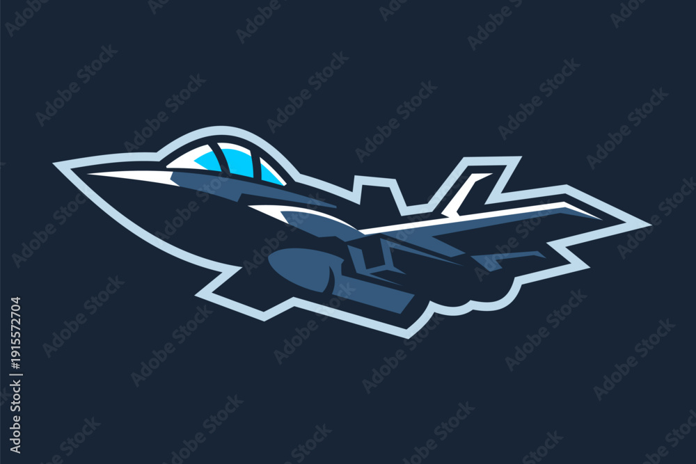 Obraz premium American cold war jet fighter plane vector illustration. simple aircraft logo, military equipment.
