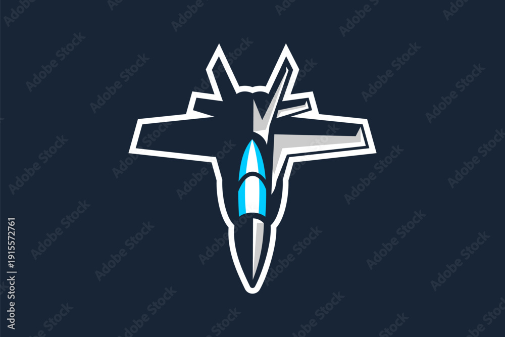 Obraz premium American cold war jet fighter plane vector illustration. simple aircraft logo, military equipment.