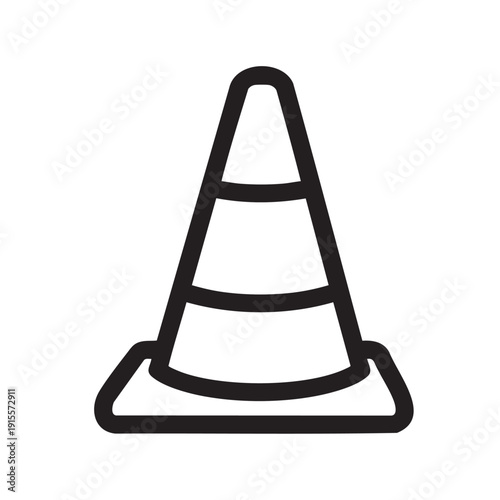 A simple line illustration of a traffic cone on a plain background viewed from the front