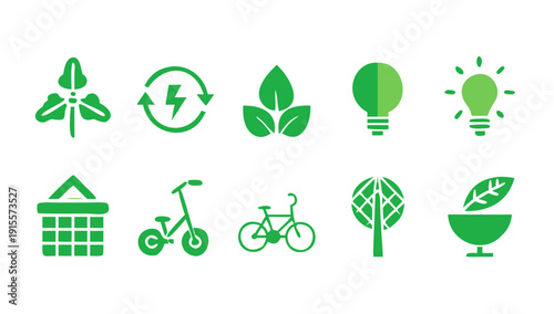 Sustainable Eco-Friendly and Renewable Energy Solid Icons