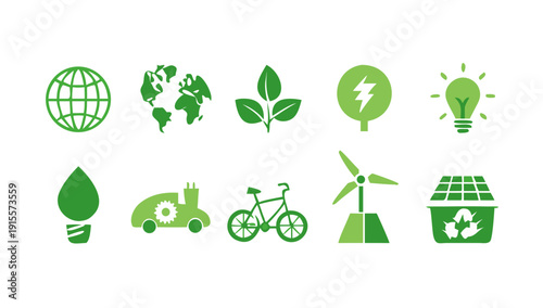 Sustainable Eco-Friendly and Renewable Energy Solid Icons