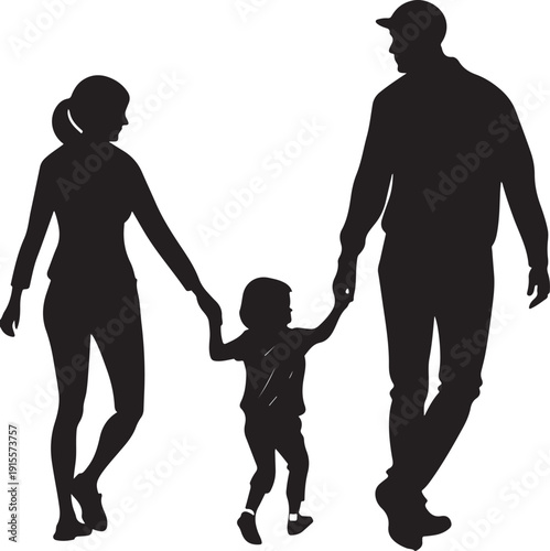 Happy family holding hands silhouette vector symbolizing love unity parenting protection lifestyle isolated on transparent background modern minimal design
