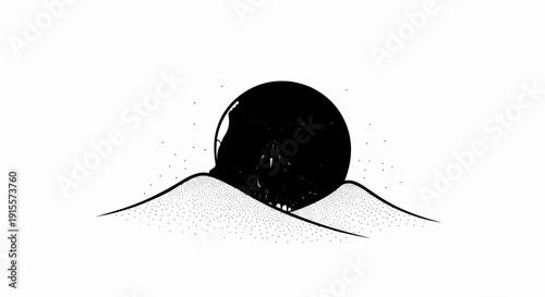 Eerie black skull silhouette emerges from behind stippled desert dunes under moonlight