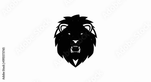 Fierce black lion head silhouette with sharp teeth and mane