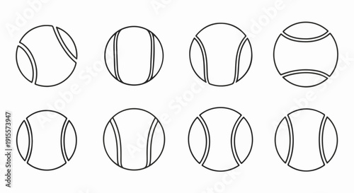 Eight outlined tennis balls in a two-by-four grid