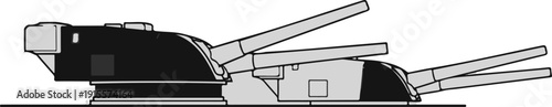 Dual-barrel artillery turret with complex mechanical structure and raised guns