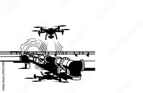 Drone surveying industrial pipelines, using sensors for inspection and monitoring