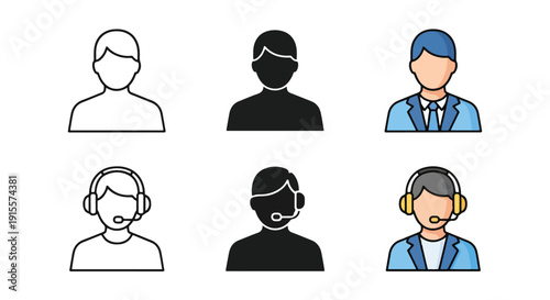 Customer service team vector icons flat design illustration - Vector icon Set - Stickers and Clipart - PNG and SVG Icon collection - Lineal icons - logo template