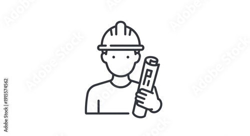 Engineer Holding Blueprint and Hard Hat.