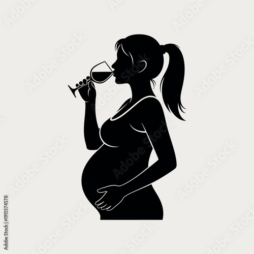 Pregnant woman drinking wine glass silhouette