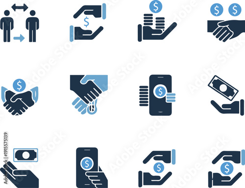 Financial Transaction Icons With Hands and Money Symbols