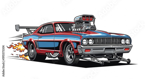 Drag Racing Muscle Car Illustration.