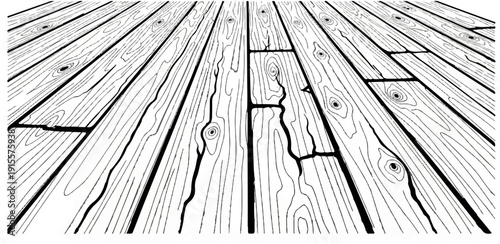 Cracks and knotty wood grain on a perspective wooden floor