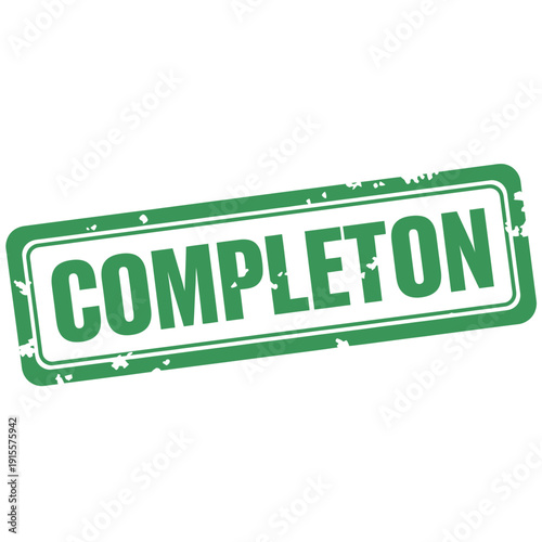 Green completon stamp seal logo with distressed texture