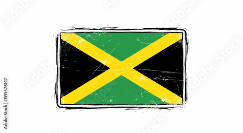 Distressed Jamaican flag with black, gold, and green X shape