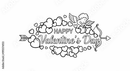 Cupid with hearts and arrow celebrates Valentine's Day