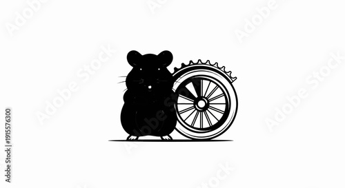 Cute cartoon hamster posing next to a bicycle wheel