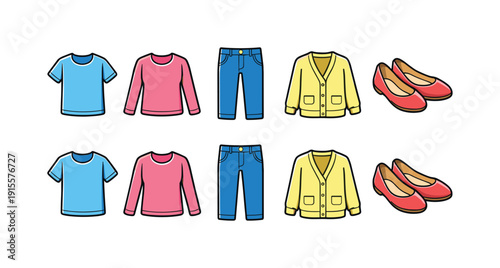 Clothing and fashion flat icon set. Apparel, style, garment icons flat collection