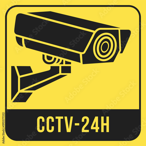 Wall CCTV Camera 24H Surveillance Warning Sign Vector Design