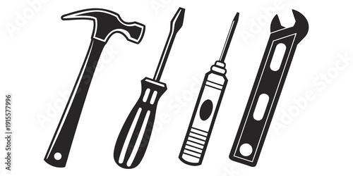 A collection of tools including a hammer, screwdriver, and wrench.