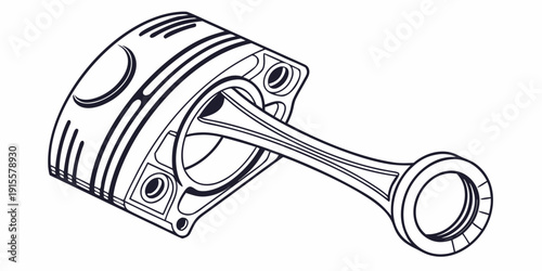 A detailed illustration of a piston and connecting rod assembly from an internal combustion engine
