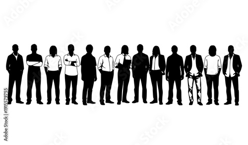 Diverse Group of People Standing Silhouette Vector Collection Isolated on White Background