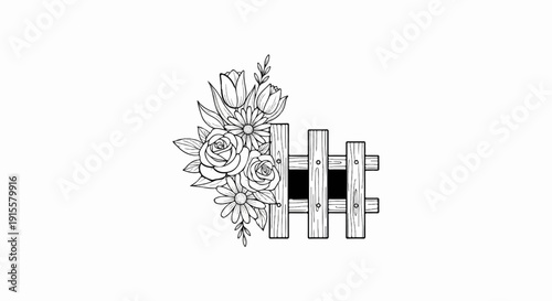 Delicate floral bouquet entwined with a rustic wooden picket fence
