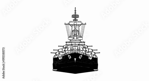 Detailed illustration of a powerful battleship's bow, showcasing its cannons and structure