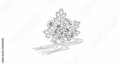 Delicate bloom clusters emerge from flowing water with artistic flair