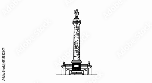 Detailed line drawing of a tall monument column with a statue atop