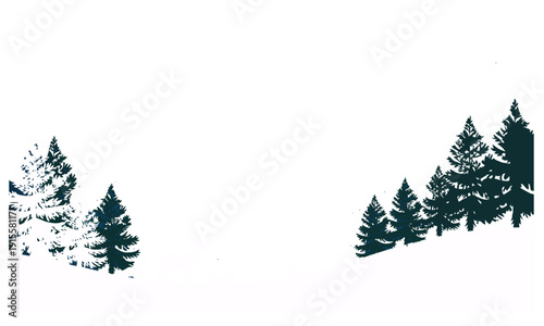 Evergreen trees silhouettes against white background for design and decoration purposes  tree silhouettes for nature and landscape designs