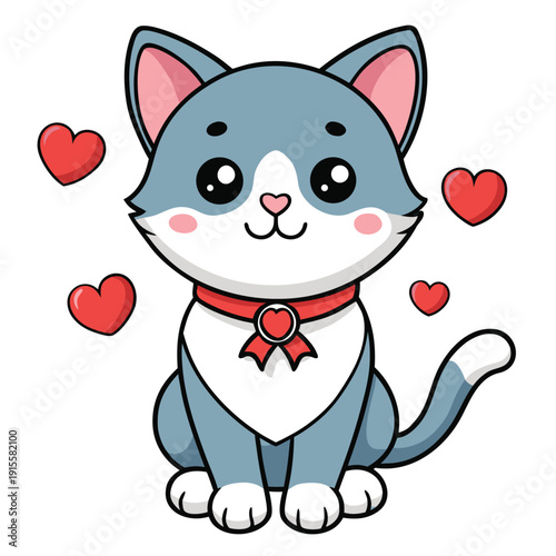 Cute cartoon cat with heart illustration
