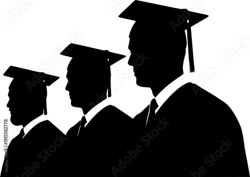 Silhouette of three graduates wearing caps and gowns in a row graduation education
