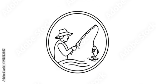 Fisherman Catching Large Fish Illustration.