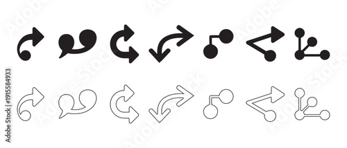 Collection of Arrow and Connection Icons. Black and White, Vector Graphics for Design Concepts.