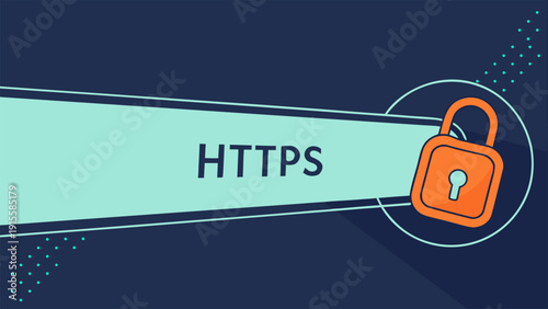 Internet security concept with closeup LCD screen displaying web address and padlock, 3D rendered illustration.